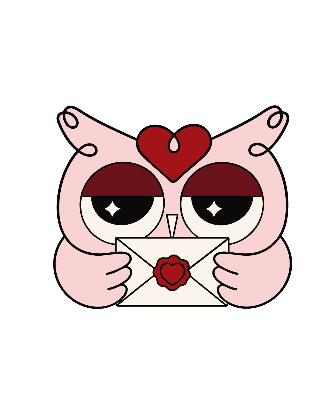 Nika segurando uma carta com lacre de coração